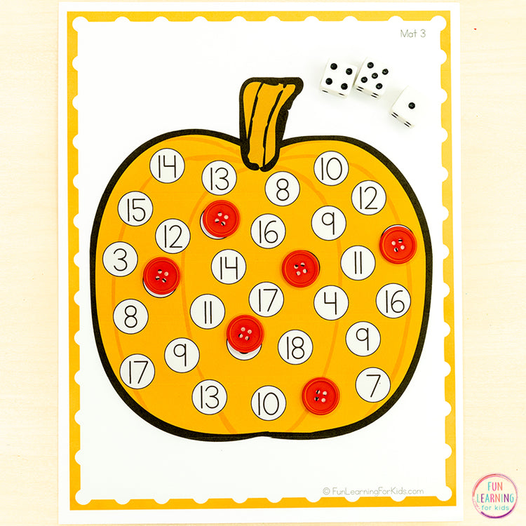 Pumpkin Roll and Cover the Number Activity - NO PREP Math Game Activity