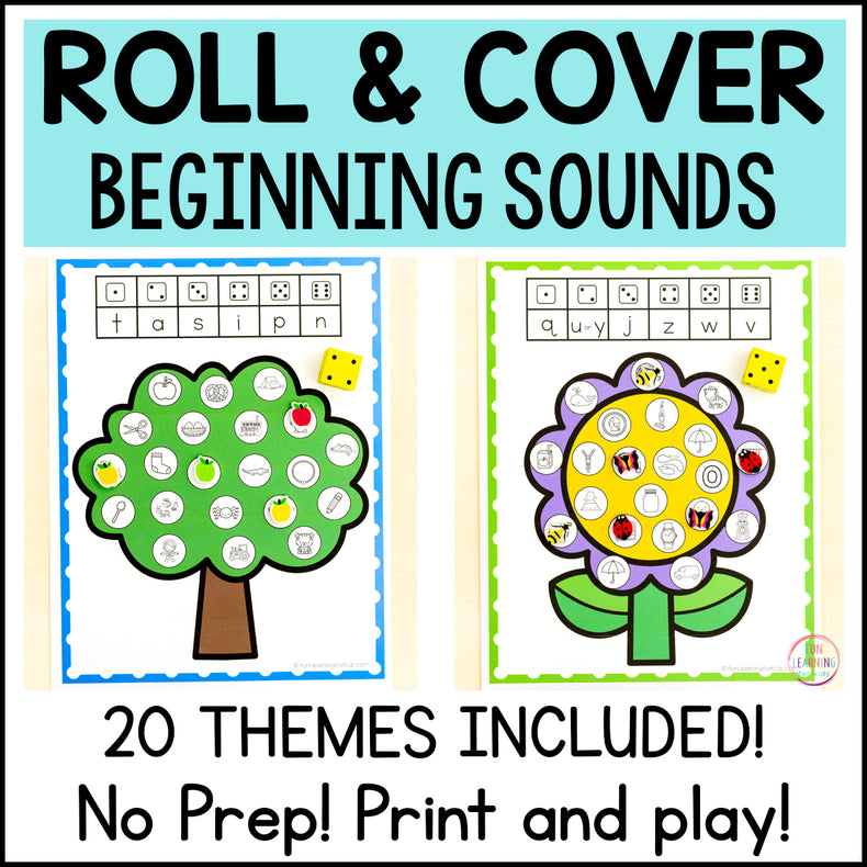 Beginning Sounds Roll and Cover Alphabet Games - NO PREP Letter Sounds Games