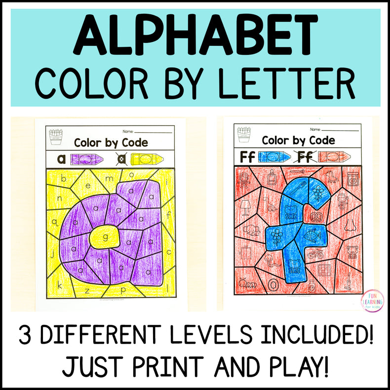Alphabet Color by Code Bundle - Letter Identification and Beginning Sounds - 3 Levels