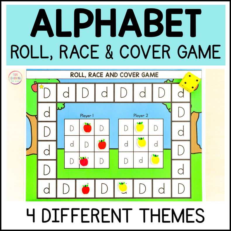 Alphabet Letter Recognition Roll, Race and Cover Board Game