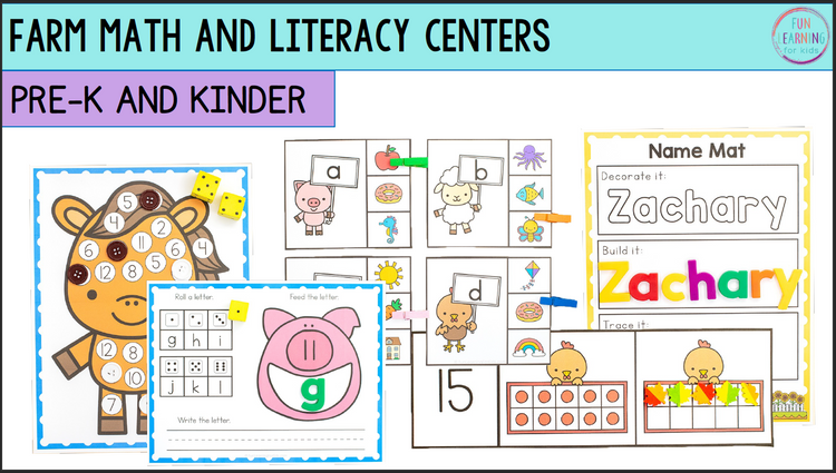 Farm Theme Math & Literacy Centers for Preschool, Pre-K & Kindergarten