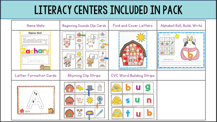 Farm Theme Math & Literacy Centers for Preschool, Pre-K & Kindergarten