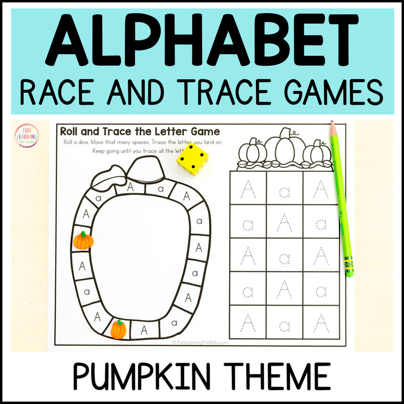 Pumpkin Alphabet Board Game Worksheets - Letter Recognition & Letter Formation