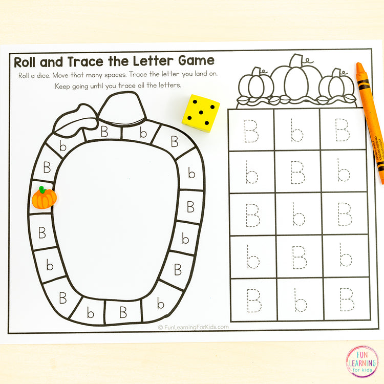 Pumpkin Alphabet Board Game Worksheets - Letter Recognition & Letter Formation