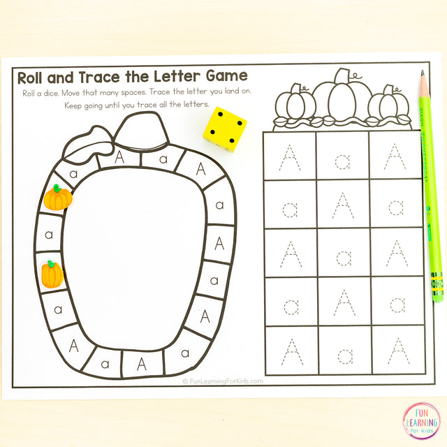 Pumpkin Alphabet Board Game Worksheets - Letter Recognition & Letter Formation