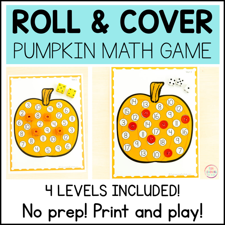 Pumpkin Roll and Cover the Number Activity - NO PREP Math Game Activity