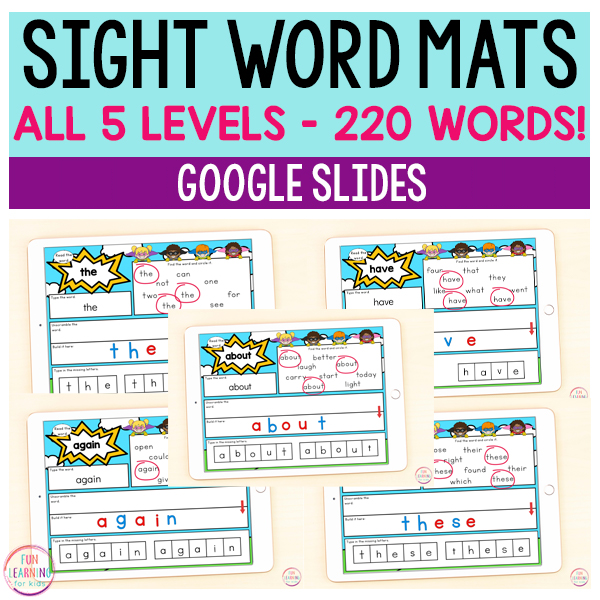 Superhero Sight Word Mats Bundle | 220 Sight Words | Google Slides