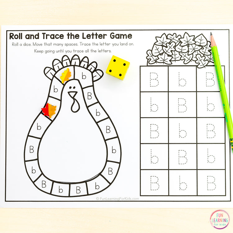 Turkey Alphabet Board Game Worksheets - Letter Recognition & Letter Formation