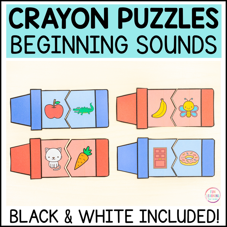 Back to School Beginning Sounds Crayon Puzzles