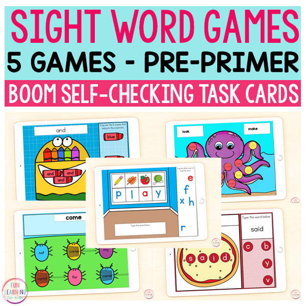 Sight Word Games | 5 Activities - Pre-Primer | Boom Cards™