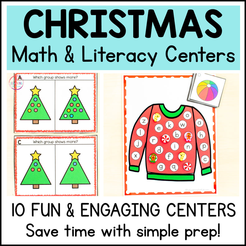 Christmas Math and Literacy Centers for Preschool, Pre-K & Kindergarten