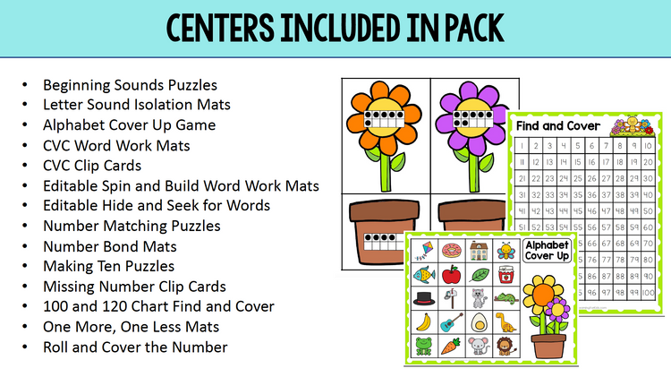 Flower Theme Spring Math and Literacy Centers for Pre-K and Kindergarten
