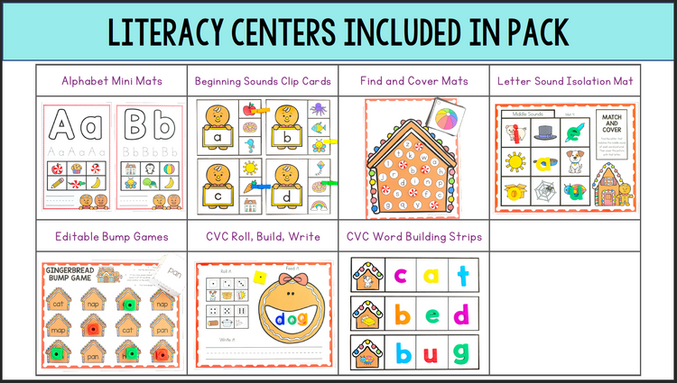 Gingerbread Math and Literacy Centers for Preschool, Pre-K & Kindergarten
