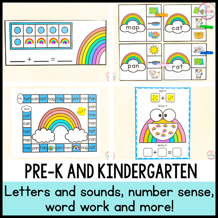 Rainbow Theme Math & Literacy Centers for Preschool, Pre-K & Kindergarten