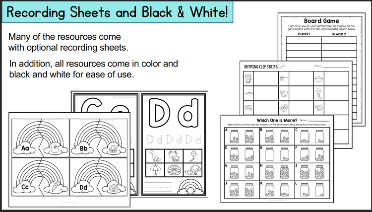 Rainbow Theme Math & Literacy Centers for Preschool, Pre-K & Kindergarten