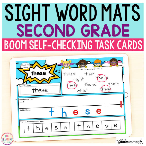 Superhero Sight Word Mats Second Grade - Boom Cards™