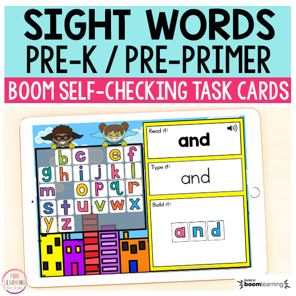 Superhero Sight Words Pre-Primer / Pre-K Boom Cards™ | Digital Task Cards