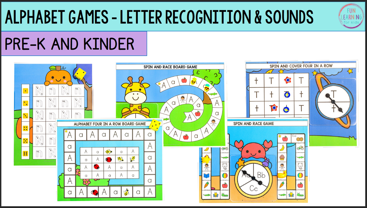 Alphabet Board Games - No Prep Letter Recognition and Sounds Phonics Games