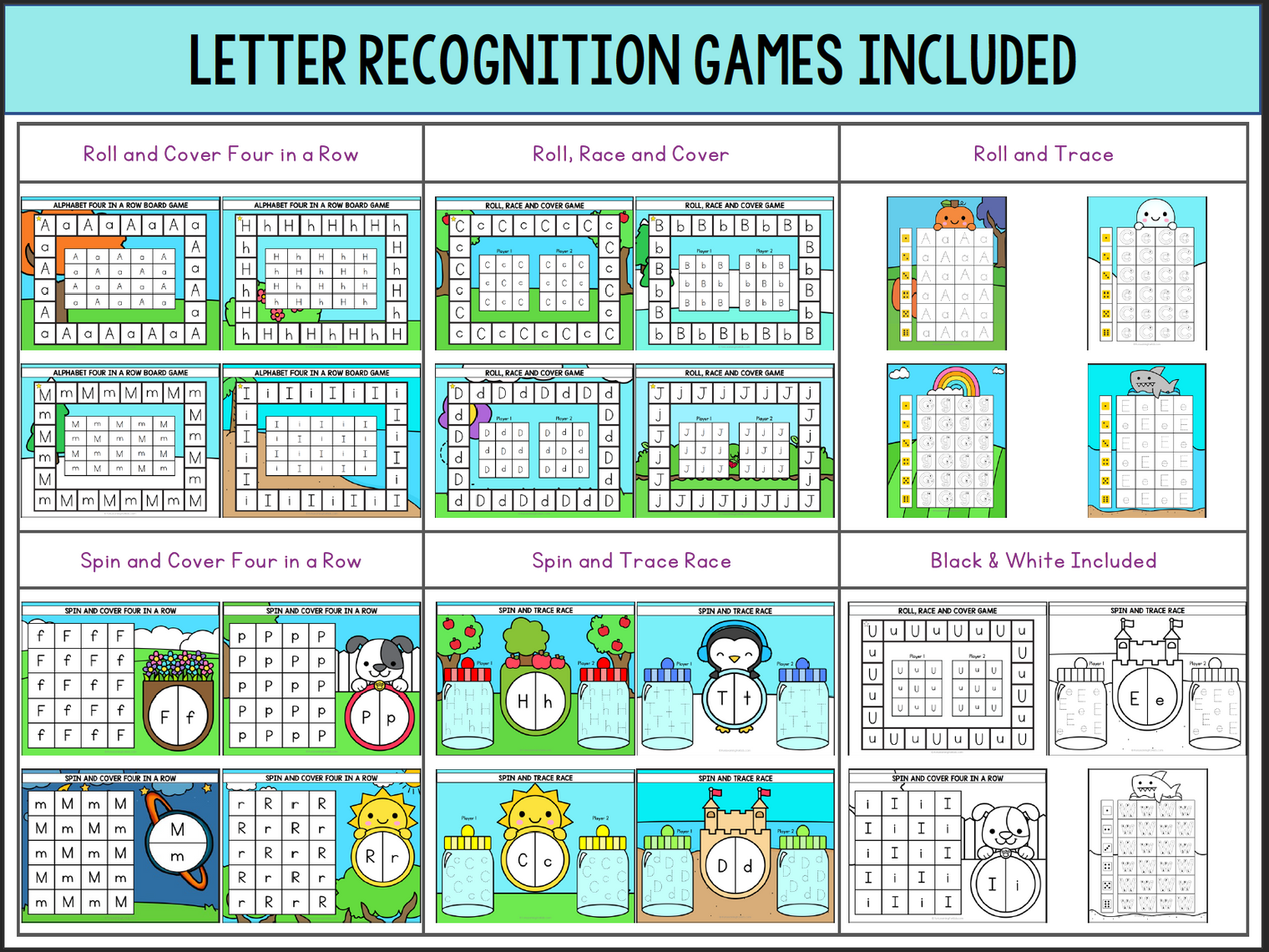 Alphabet Board Games - No Prep Letter Recognition and Sounds Phonics Games