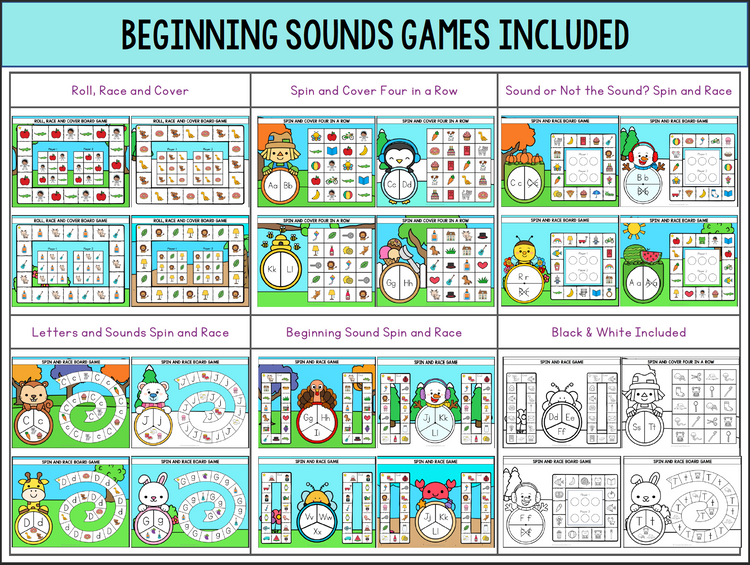Alphabet Board Games - No Prep Letter Recognition and Sounds Phonics Games