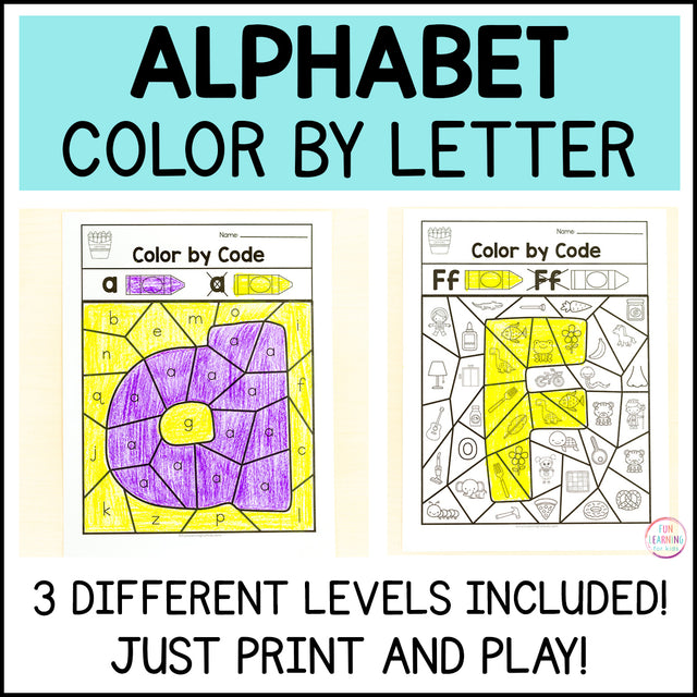 Alphabet Color by Code Bundle - Letter Identification and Beginning Sounds - 3 Levels