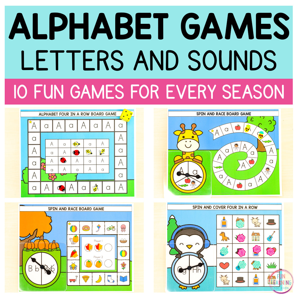 Alphabet Board Games - No Prep Letter Recognition and Sounds Phonics Games