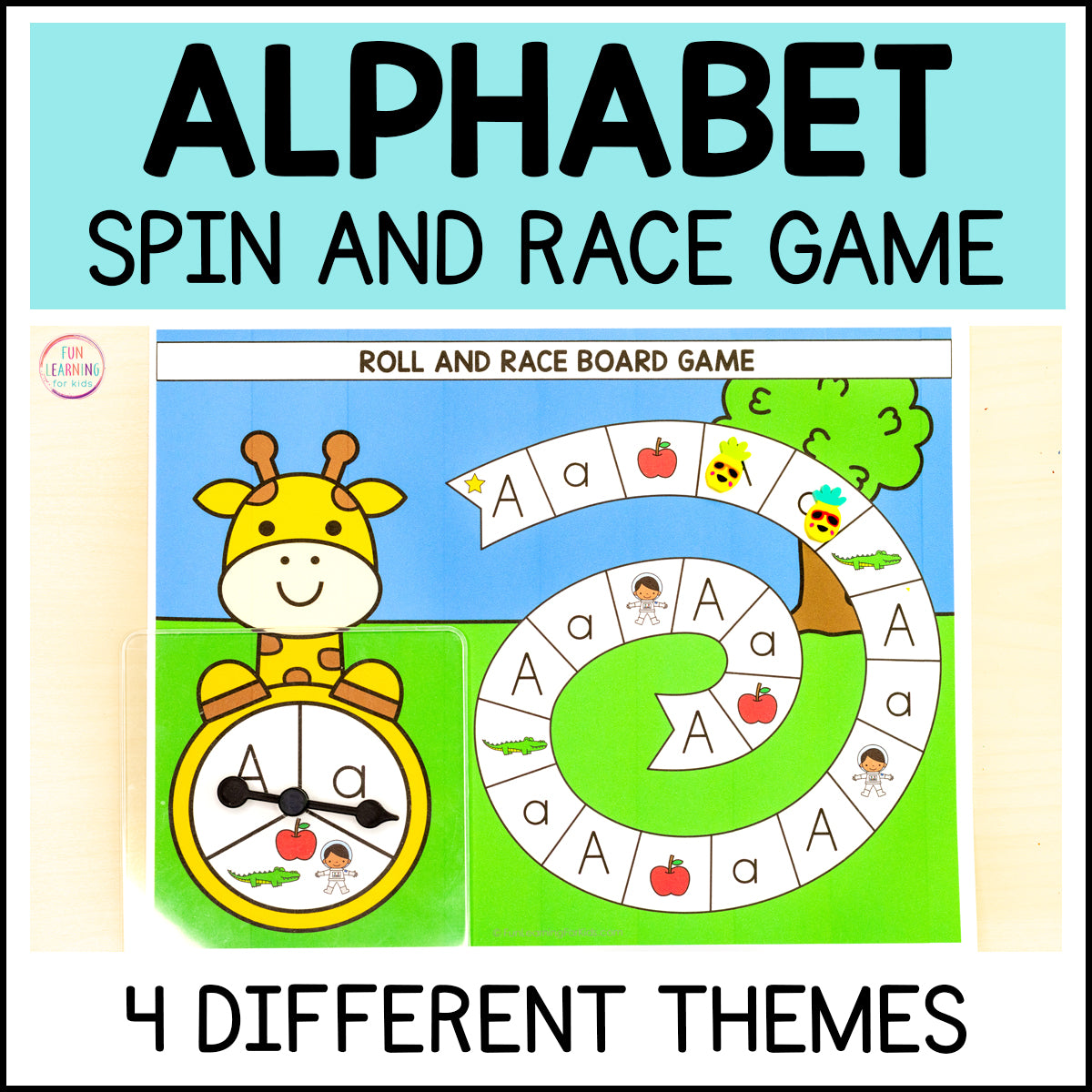 Alphabet Letters and Sounds Spin and Race Board Game