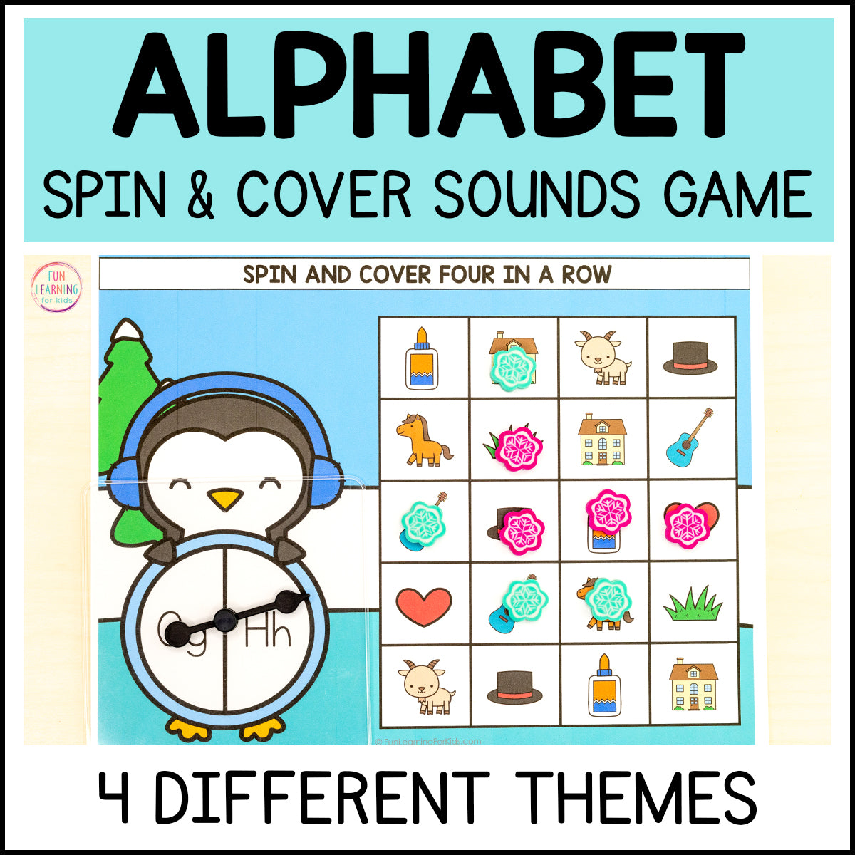 Alphabet Beginning Sound Spin and Cover Four in a Row Board Game