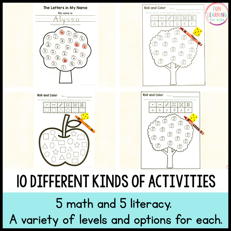 September Apple Theme Worksheets - No Prep Math & Literacy Worksheets
