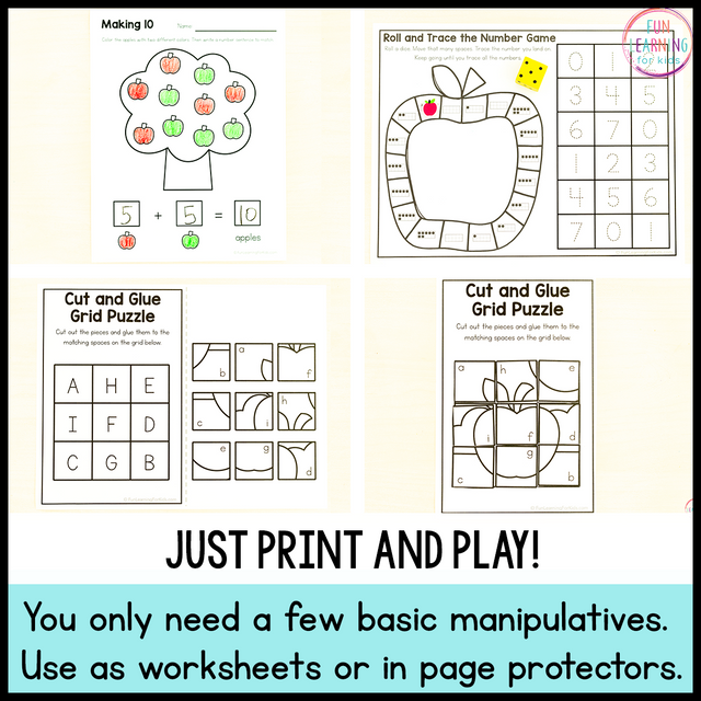 September Apple Theme Worksheets - No Prep Math & Literacy Worksheets