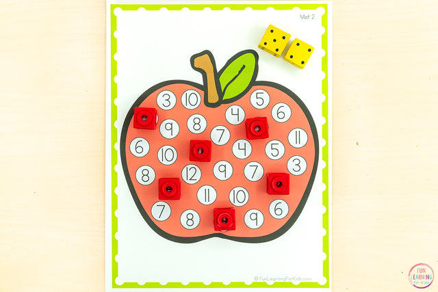 Apple Roll and Cover the Number Activity - NO PREP Math Game Activity - Addition