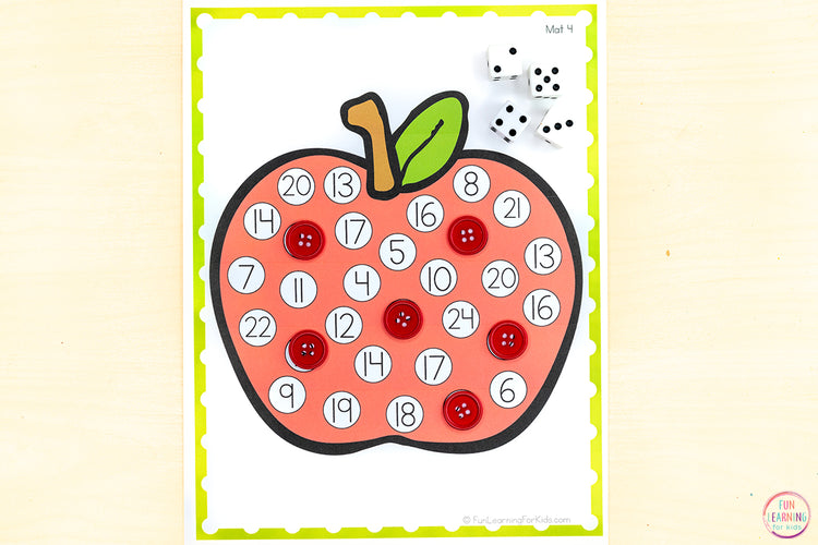 Apple Roll and Cover the Number Activity - NO PREP Math Game Activity - Addition