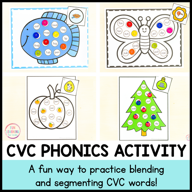 CVC Find and Color Sheets Phonics Activity - Blending and Segmenting Phonemes