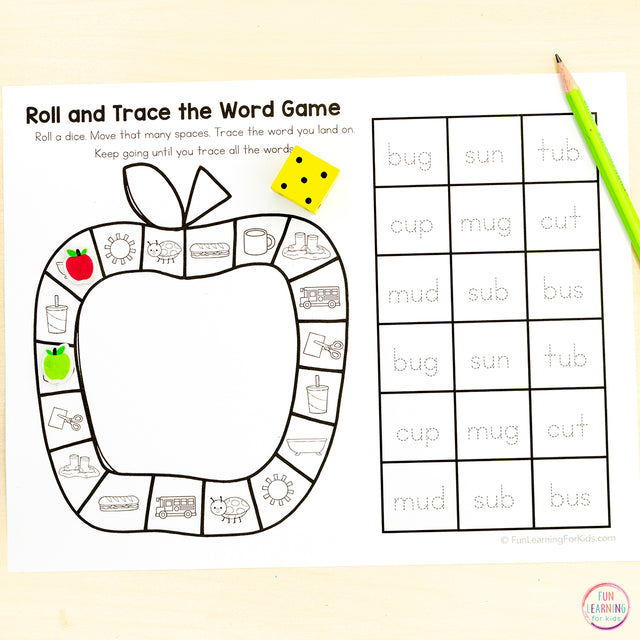 CVC Board Game Worksheets - No Prep CVC Word Race and Trace Phonics Games