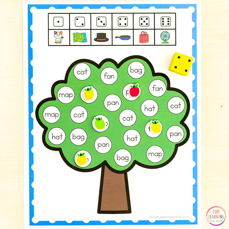 CVC Word Roll and Cover Phonics Games - NO PREP Reading Games for Kindergarten