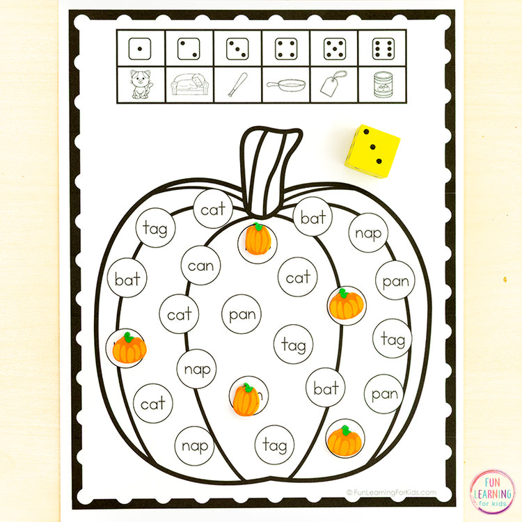 CVC Word Roll and Cover Phonics Games - NO PREP Reading Games for Kindergarten
