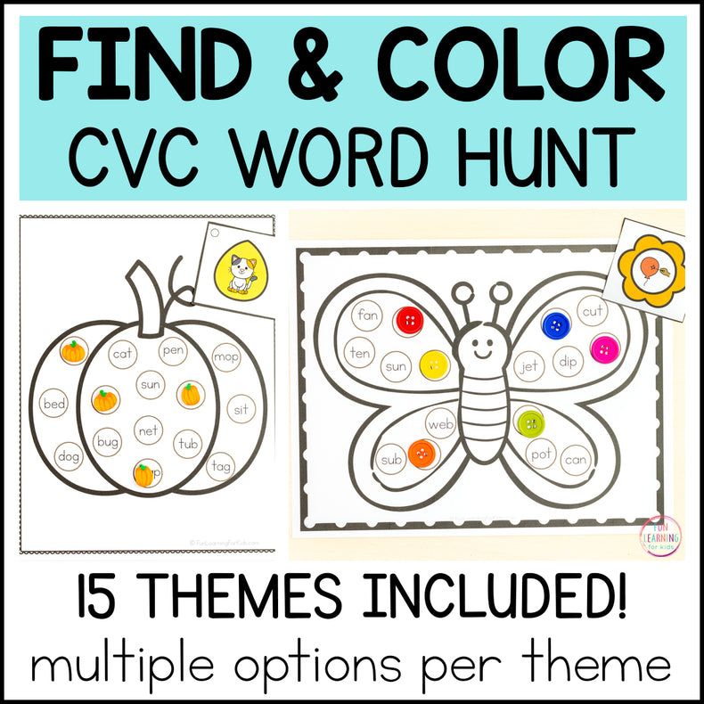 CVC Find and Color Sheets Phonics Activity - Blending and Segmenting Phonemes