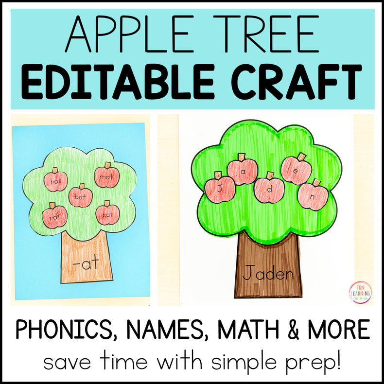 Apple Tree Craft - Editable Phonics Craft, Name Craft, Spelling Craft, Math