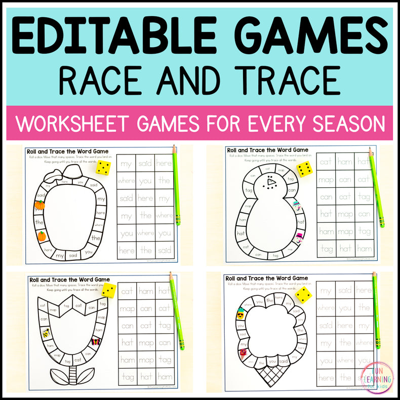 Editable Word Work Board Game Worksheets - No Prep Sight Word & Spelling Games