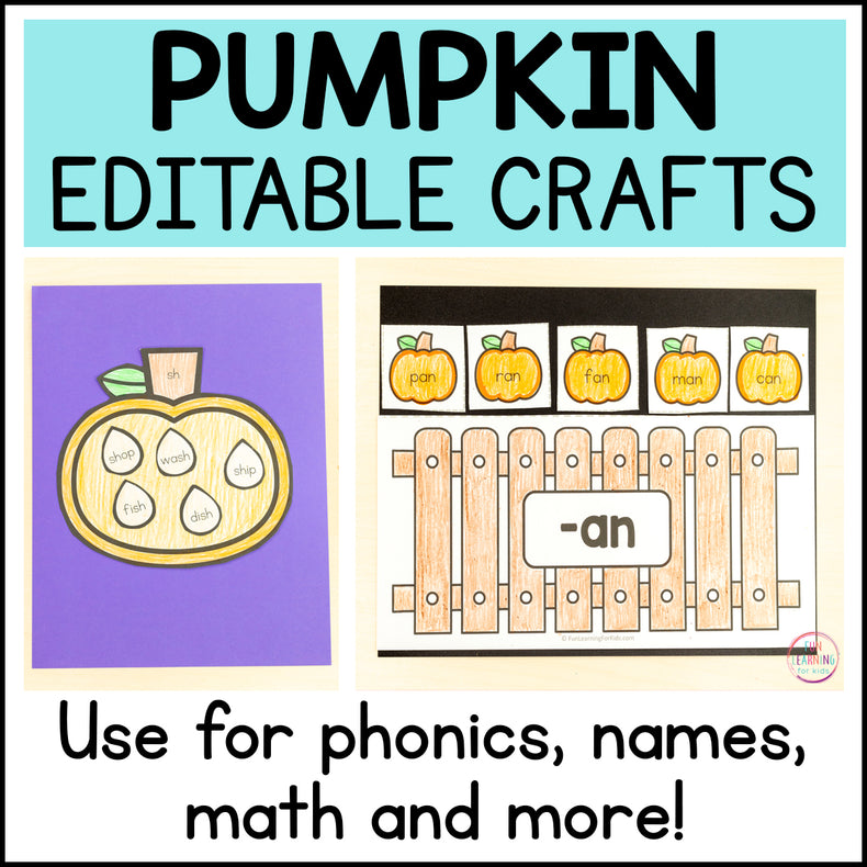 Pumpkin Crafts - Editable Phonics Craft, Name Craft, Spelling Craft, Math Craft