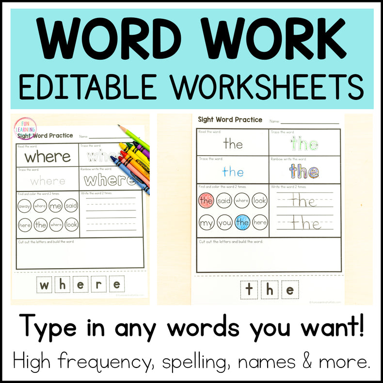 Editable High Frequency Word Worksheets - Sight Word Worksheets with Auto-fill