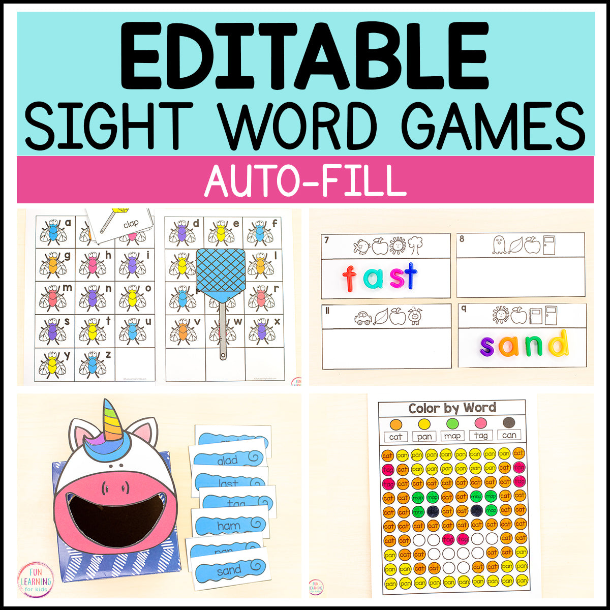 Editable Sight Word Games - Word Work Practice with Auto-fill - High Frequency