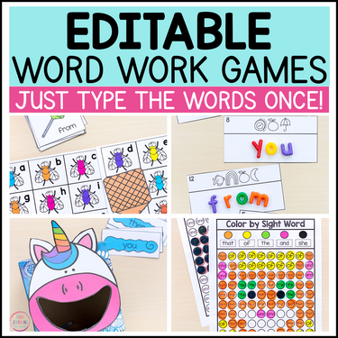Eatable Word Editable Sight Word Games and Worksheets Bundle | Editable Word Work A ...