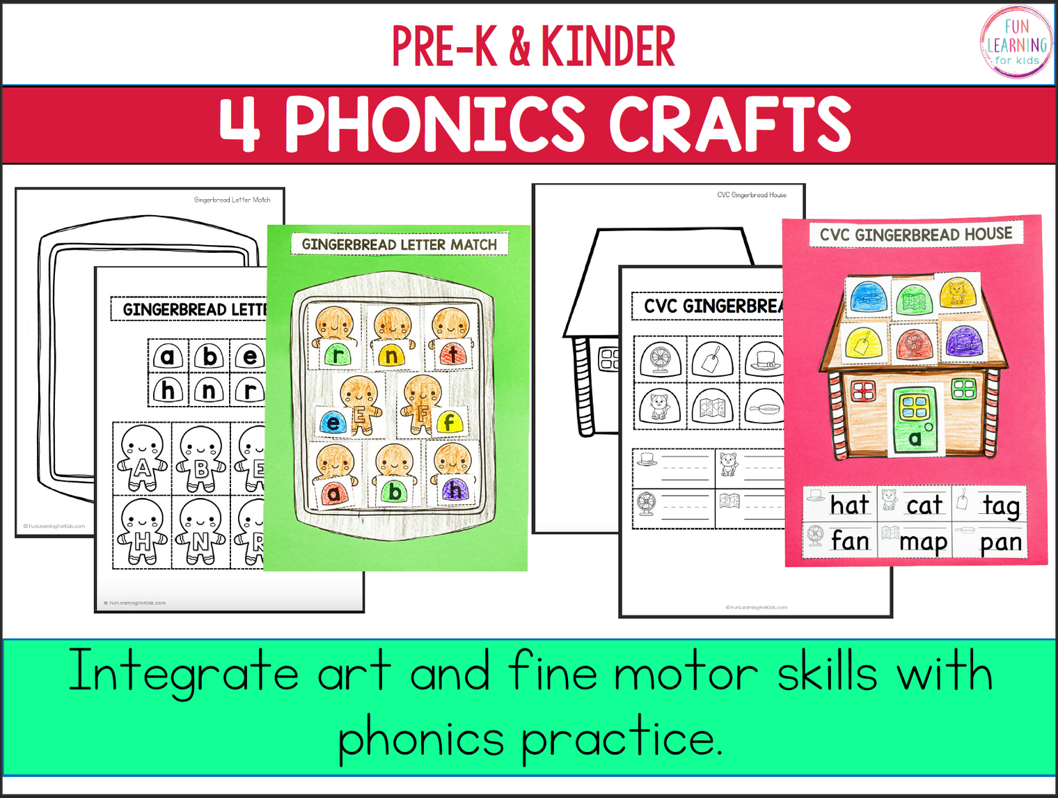 Gingerbread Phonics Crafts - Letter Recognition, Letter Sounds, CVC Words