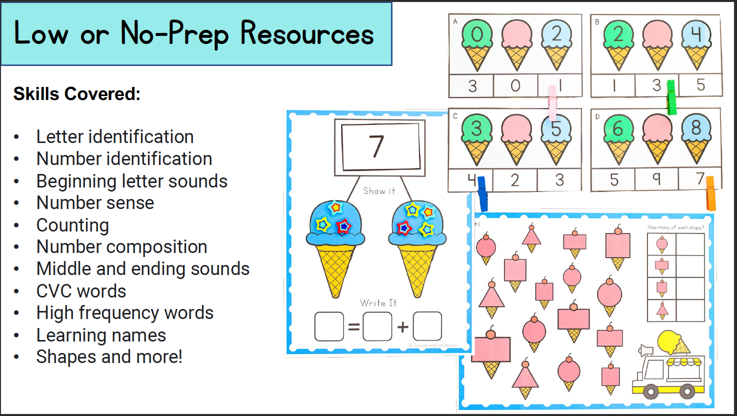 Ice Cream Theme Math & Literacy Centers for Preschool, Pre-K & Kindergarten