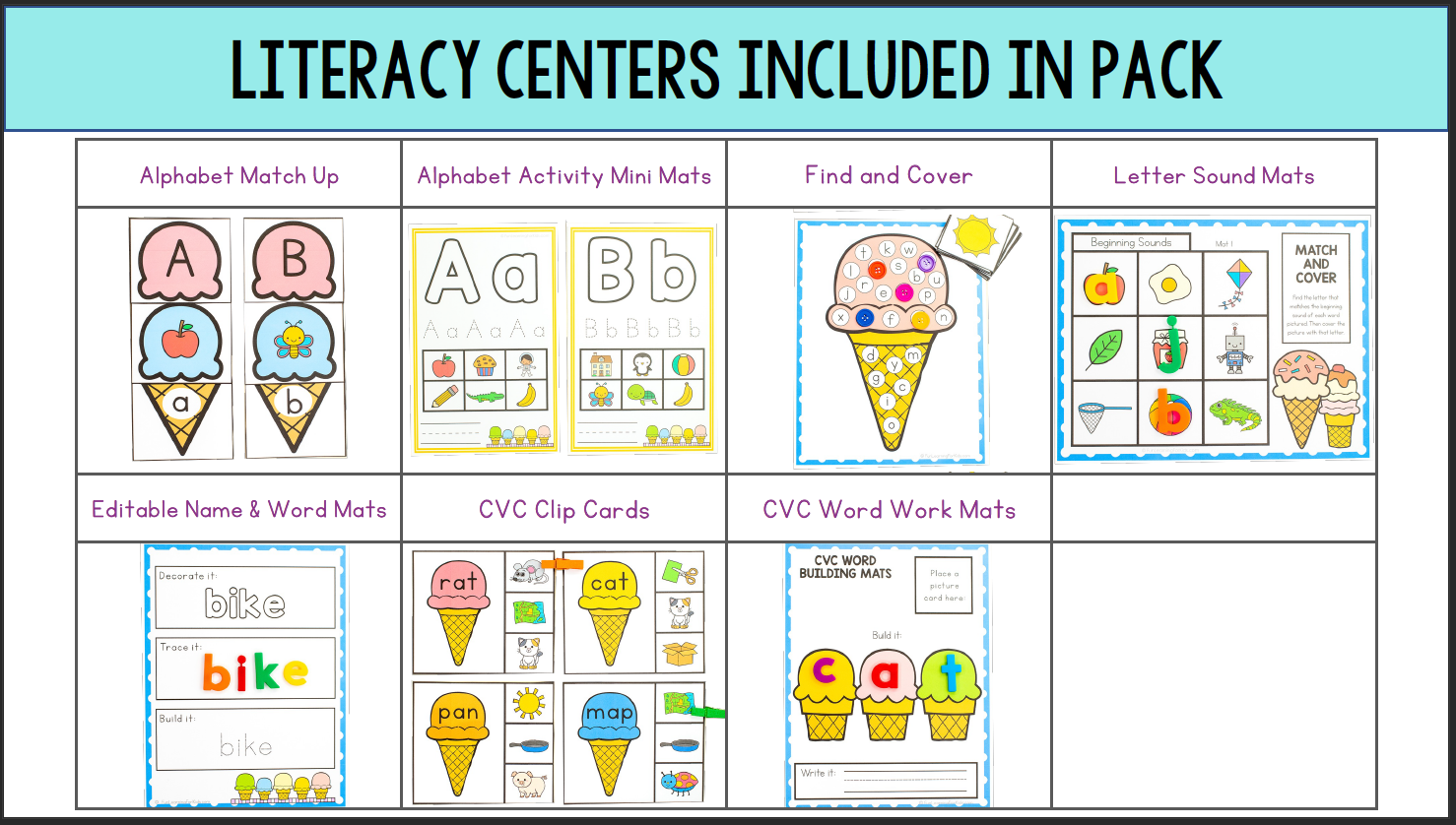 Ice Cream Theme Math & Literacy Centers for Preschool, Pre-K & Kindergarten