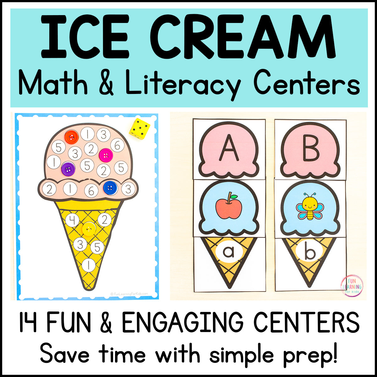 Ice Crean Array Math Ice Cream Theme Math & Literacy Centers for Preschool, Pre-K & Kinderg ...