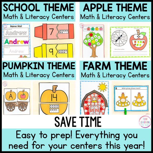 Theme Math and Literacy Centers Bundle for Pre-K & Kindergarten