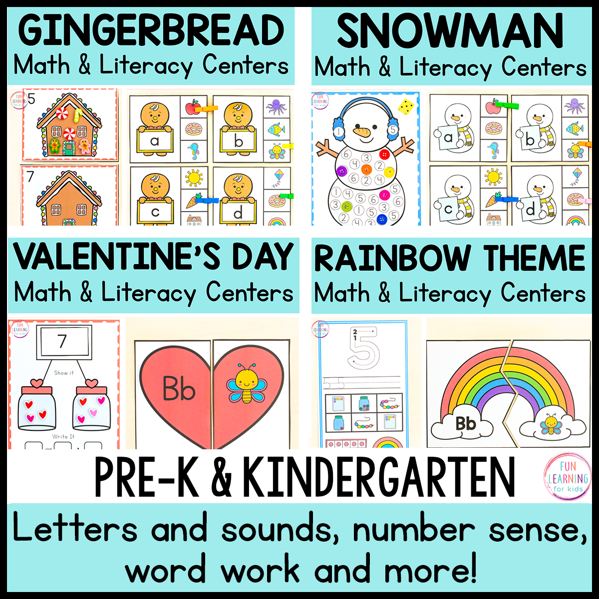 Theme Math and Literacy Centers Bundle for Pre-K & Kindergarten