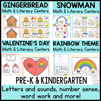 Theme Math and Literacy Centers Bundle for Pre-K & Kindergarten